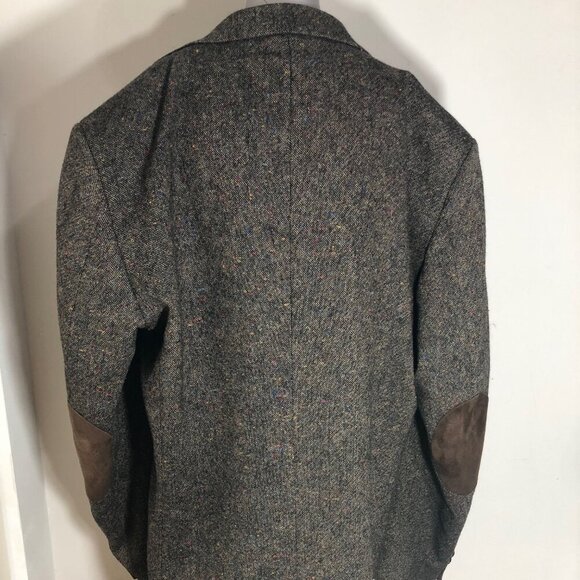 John Blair Mens Size 44 Speckled Brown Wool 3 Leather Button Blazer Suit Jacket - Picture 5 of 13